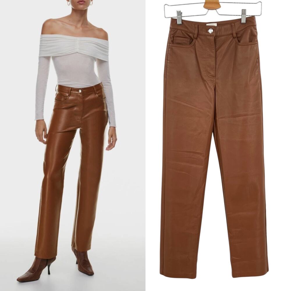 Aritzia Wilfred The Melina Pant Faux Vegan Leather High‎ Waist Cognac Brown 0